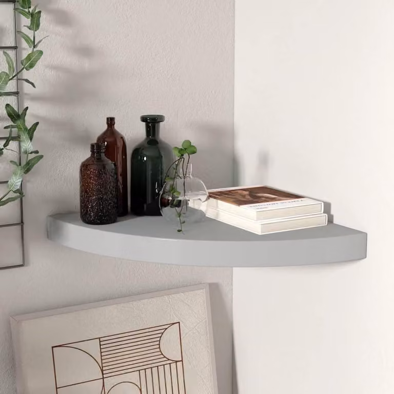 Decoratieve grijze hoekplank wandrek met onzichtbaar montagesysteem B/D/H: 35 x 35 x 38 cm
