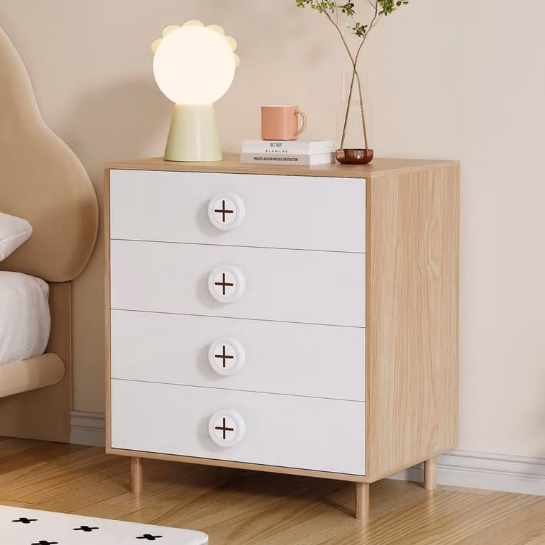 STILVORA Ladekast met 4 soepel uitschuivende lades voor slaapkamer of jeugdkamer, MDF, Natuurlijk/Wit, B: 80 cm, D: 54 cm, H: 90 cm