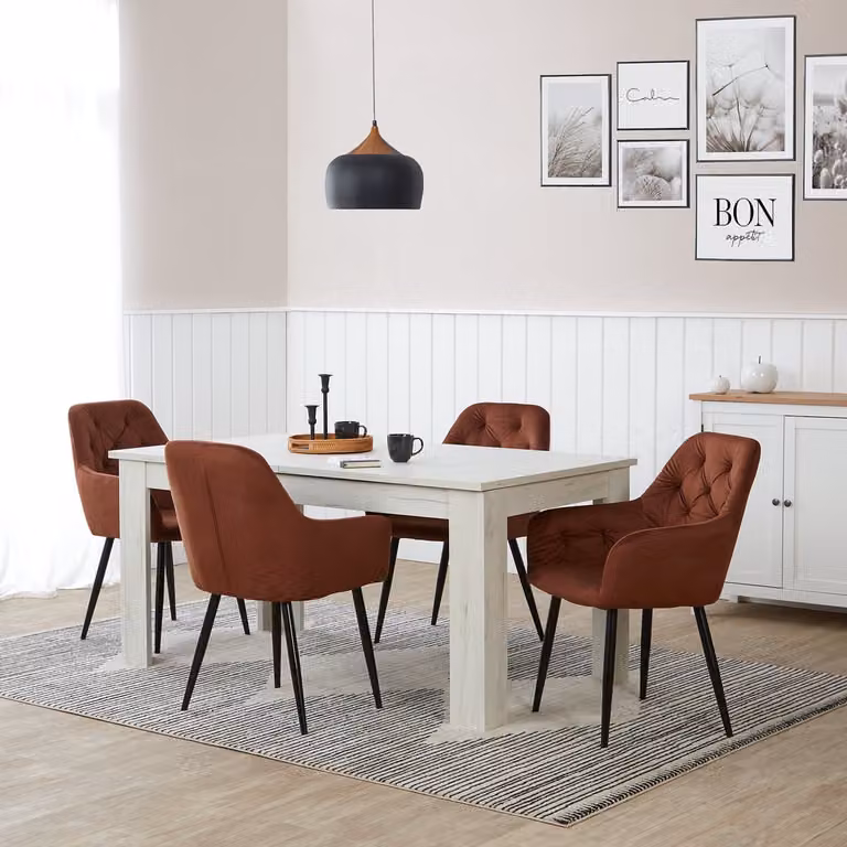 Homestyle4u Uitschuifbare Eettafel van Massief Hout - Wit - B/D: 160 x 90 cm