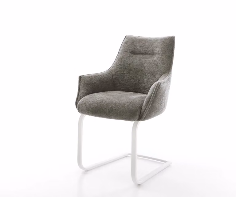 DELIFE Alja-Flex Sledemodel Stoel met Armleuning, Bouclé Stoffering, Wit