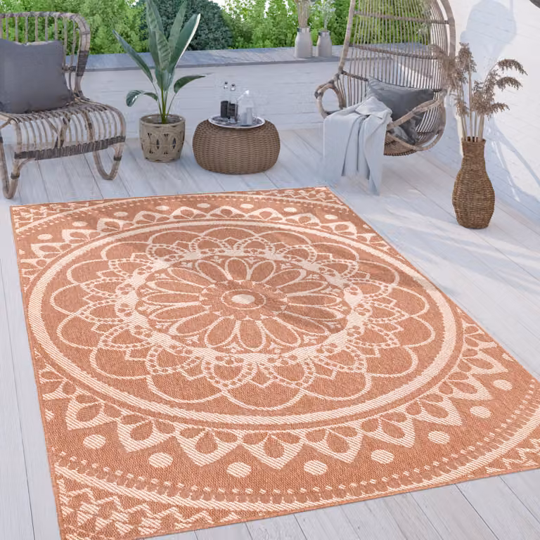 Paco Home Buitentapijt Mandala Boho Design, Weerbestendig en Plat Geweven, Breedte: 240 cm, Lengte: 340 cm