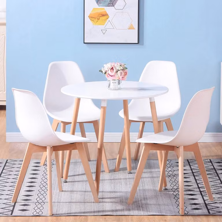 Ronde Eettafel met 4 Scandinavische Stoelen Set - Massief Houten Eetkamermeubel voor Thuis en Kantoor