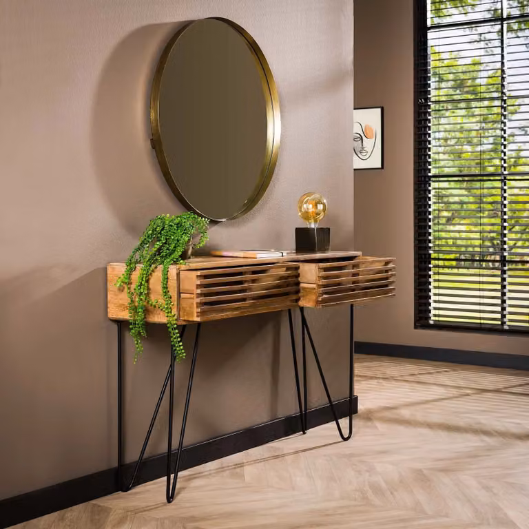 WoonStijl Kaptafel Tweak met 2 lades in mango hout, bruin/zand, B: 120 cm, D: 77 cm, H: 30 cm