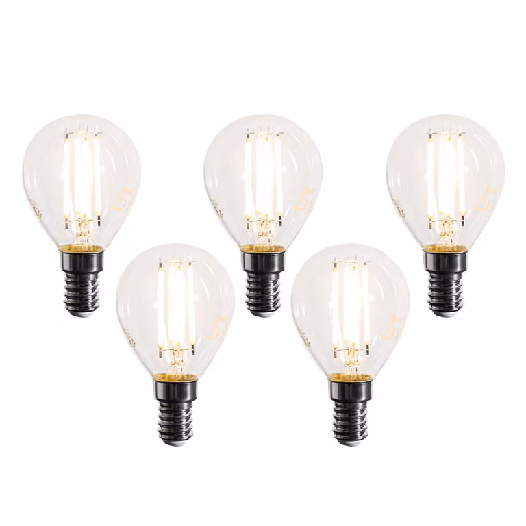 LUEDD Set van 5 E14 dimbare LED filament lampen G45 warm wit 4W 470 lm transparant