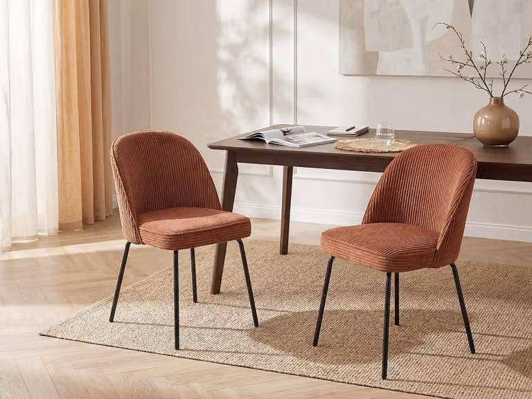 Set van 6 stoelen van ribfluweel en zwart metaal - Terracotta - ALPALI