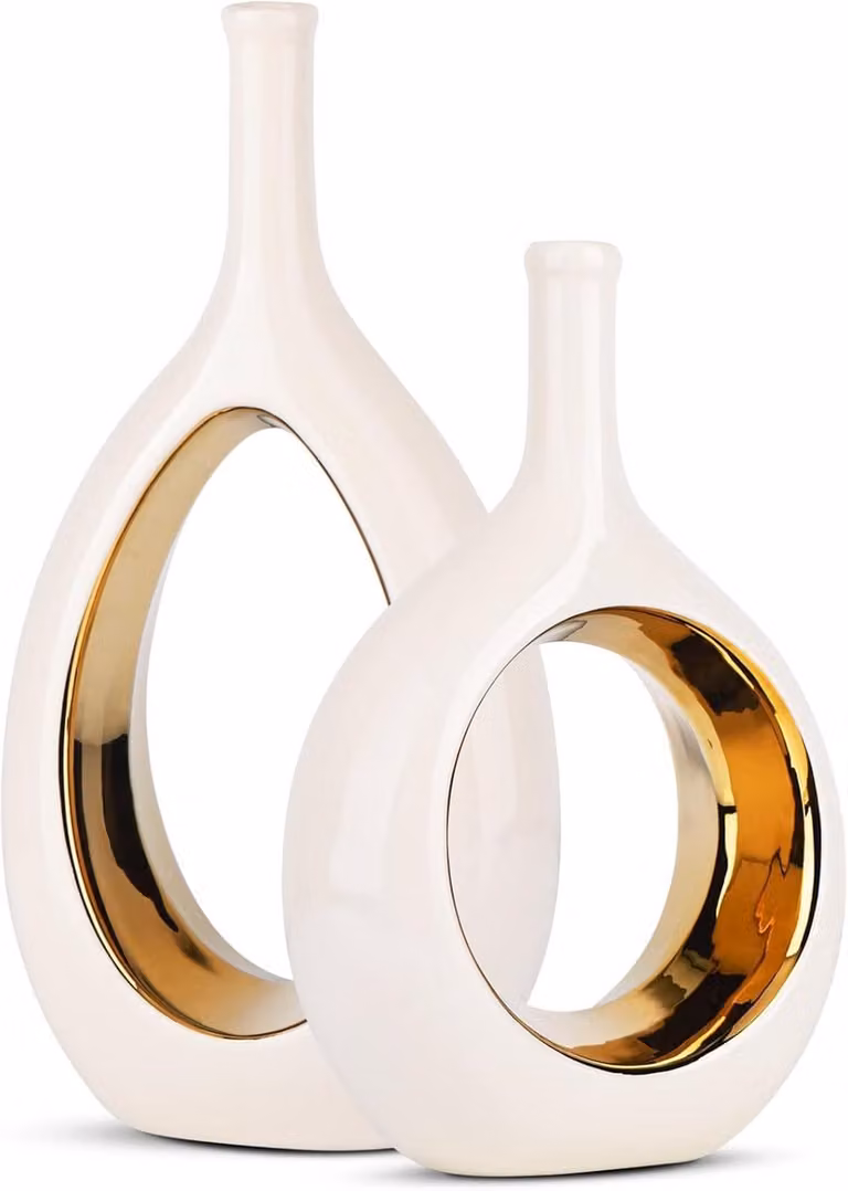 Witte Gouden Keramische Vaas - Moderne Minimalistische Decoratie met Gat