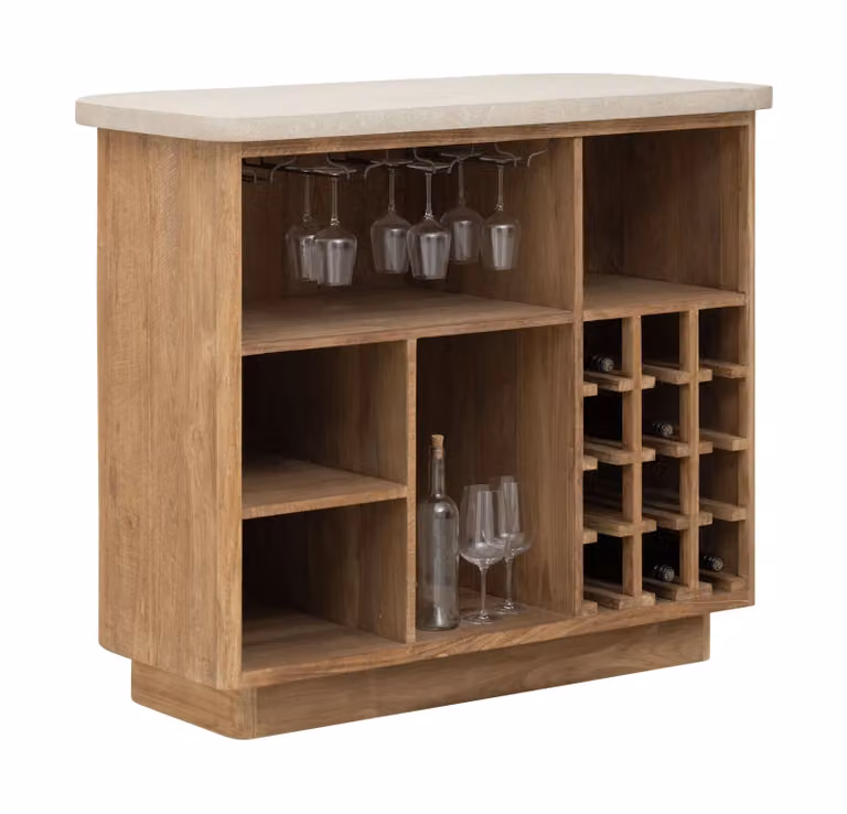 DTP Home Wijnkast Nova Travertin en teakhout, Naturel, B: 120 cm, H: 105 cm