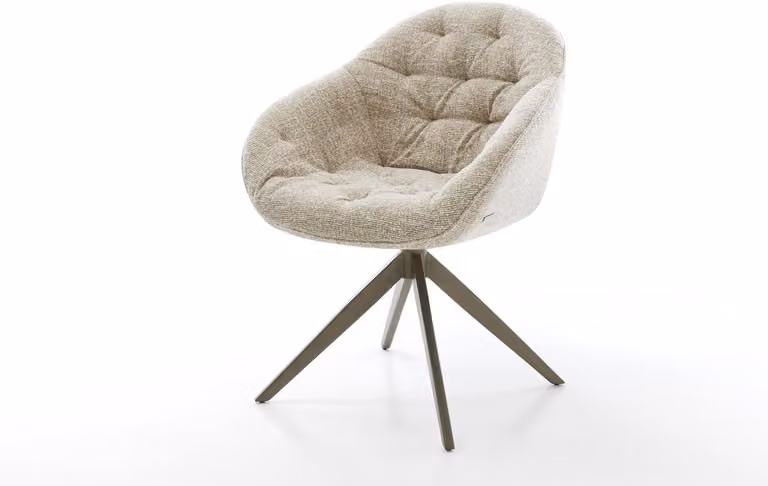 DELIFE Eetkamerstoel Gaio-Flex met kruisframe, titanium geweven stof in beige, 360 graden draaibaar met rocker-functie