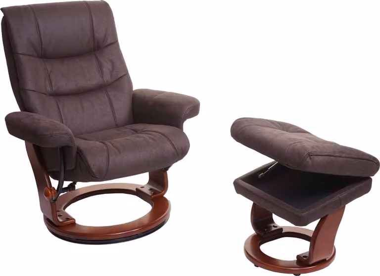 MCA Relax fauteuil HWC-J42 tv-fauteuil met voetenbankje, zwart-bruin suède-look en walnootlook frame