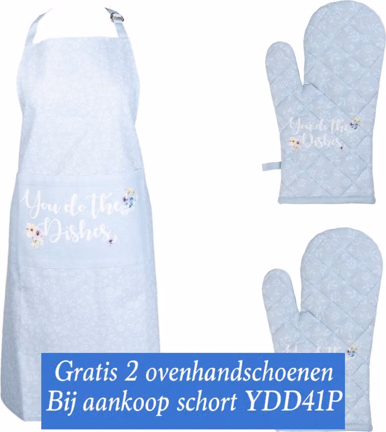 Clayre & Eef Keukenschort Blauw met 2 ovenhandschoenen YDD41BL44BL