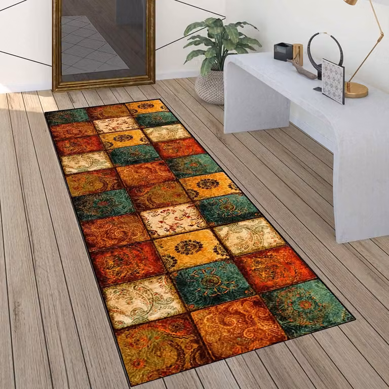 Boho Kleurrijk Vloerkleed Loper met Abstract Design, Antislip en Wasbaar, 70 x 140 cm