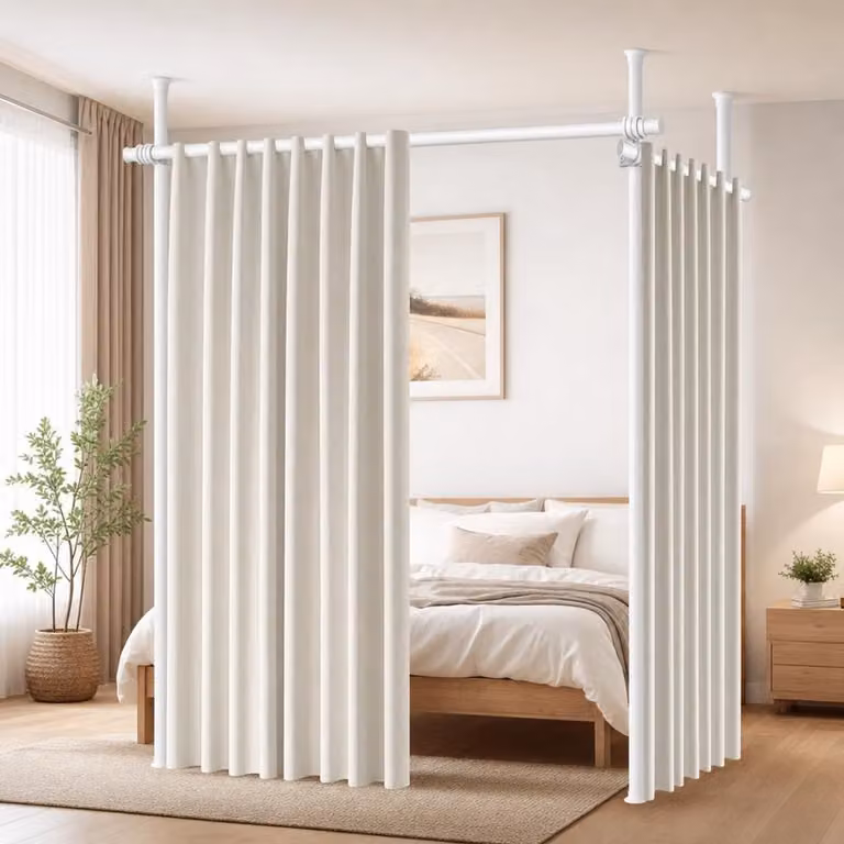 Wit Kamerscherm Frame voor Ruimteverdeling - Staand en Flexibel Verstelbaar - B: 280 cm, H: 317 cm