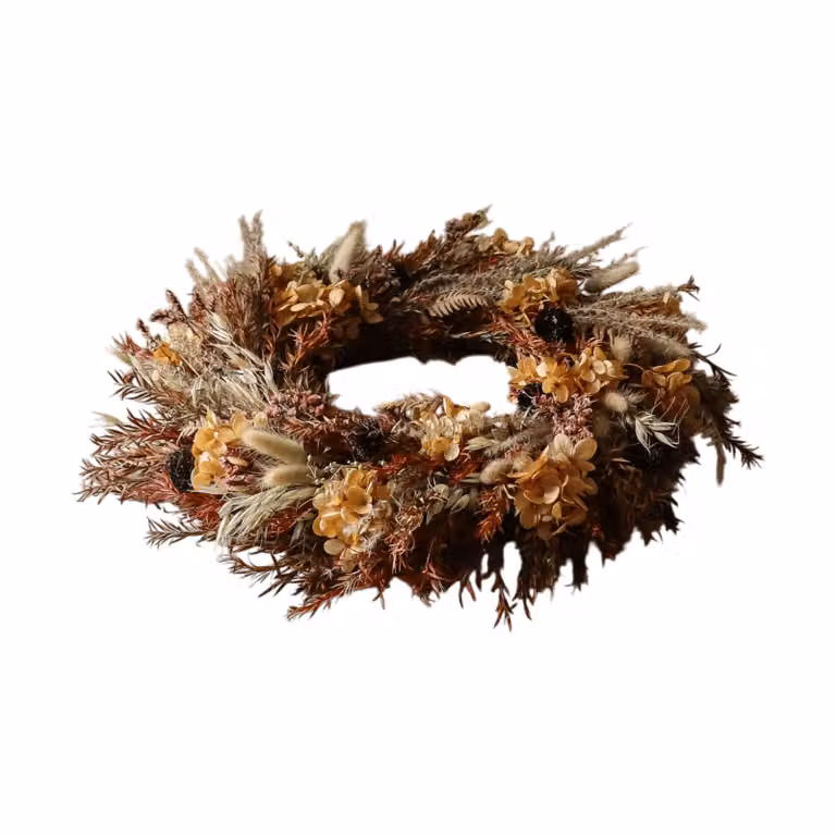 Botané Golden Meadow Krans met Hortensia, Gedroogd Gras en Haasoren, Ø40 cm
