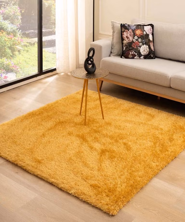 Tapeso Velvet vloerkleed vierkant - Goud - 200 x 200 cm