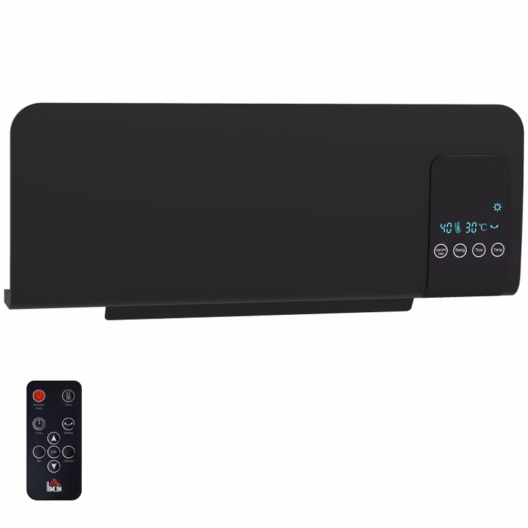 HOMCOM Elektrische wandverwarming met zwenkfunctie, 2 standen, timer en LED-display, zwart