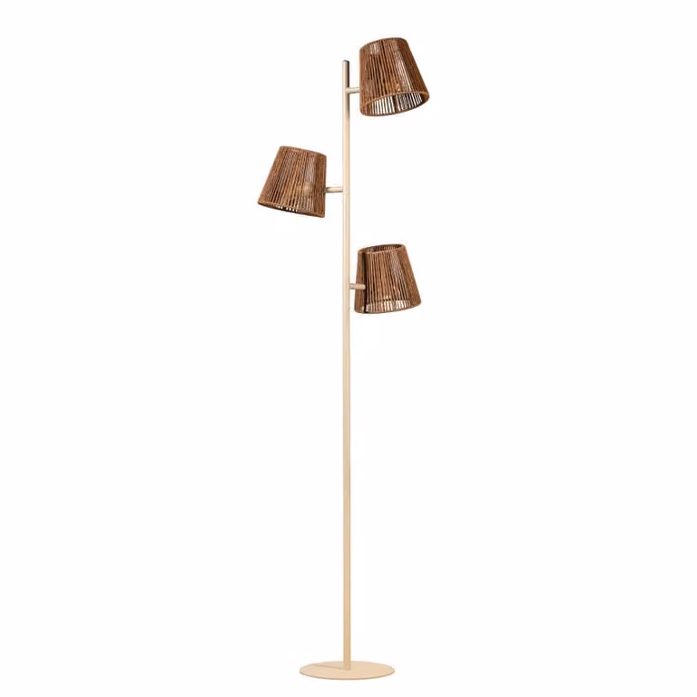 ETH Daan 3-lichts vloerlamp met rotan in zand en bruin