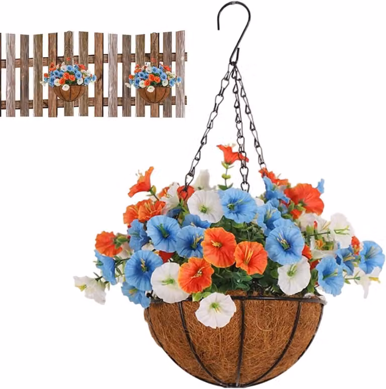 Multicolor kunstbloemen in mand voor decoratie - 40 x 30 cm