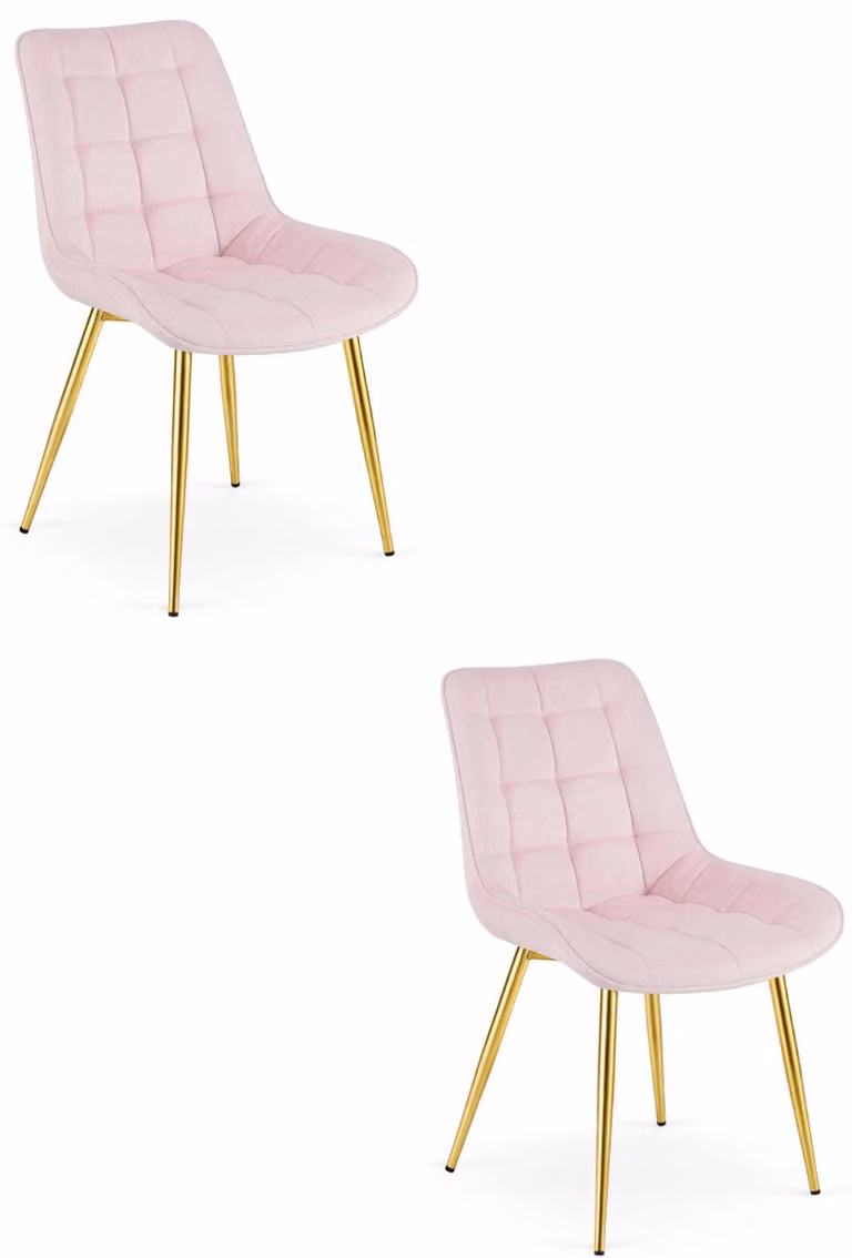Set van 2 LEOBERT eetkamerstoelen BERA - Lichtroze fluweel - Gouden metalen poten - Hotel chique design