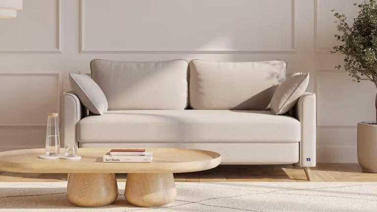 BRUNO slaapbank beige met massief hout en pocketvering 160 cm