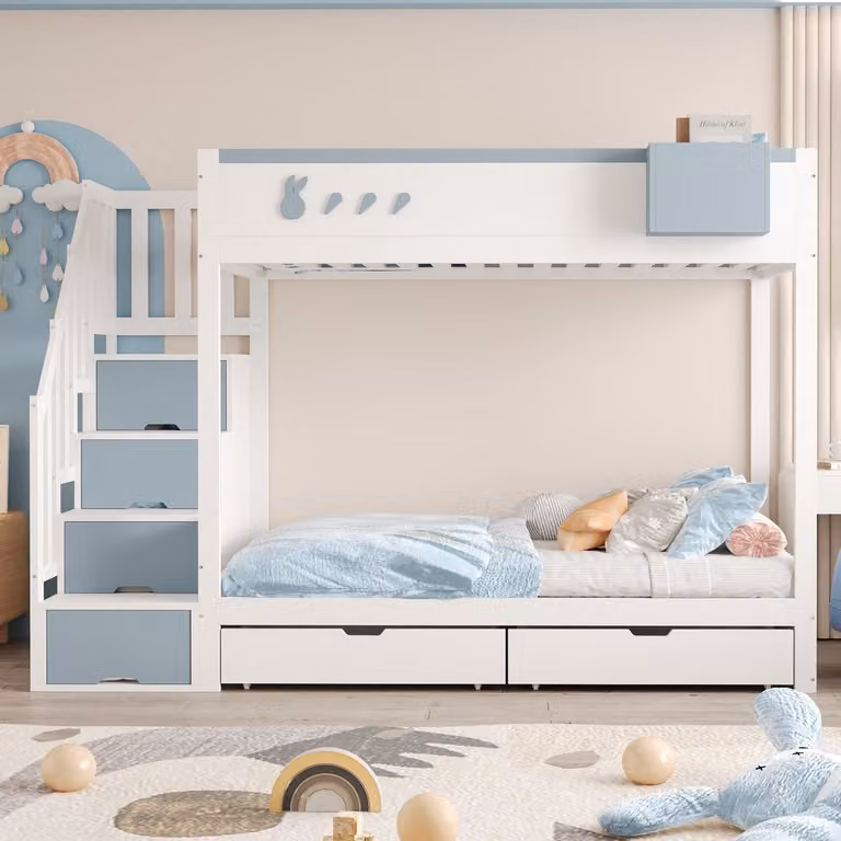 Stapelbed voor kinderen met lades en opbergruimte, massief hout, 90 x 200 cm