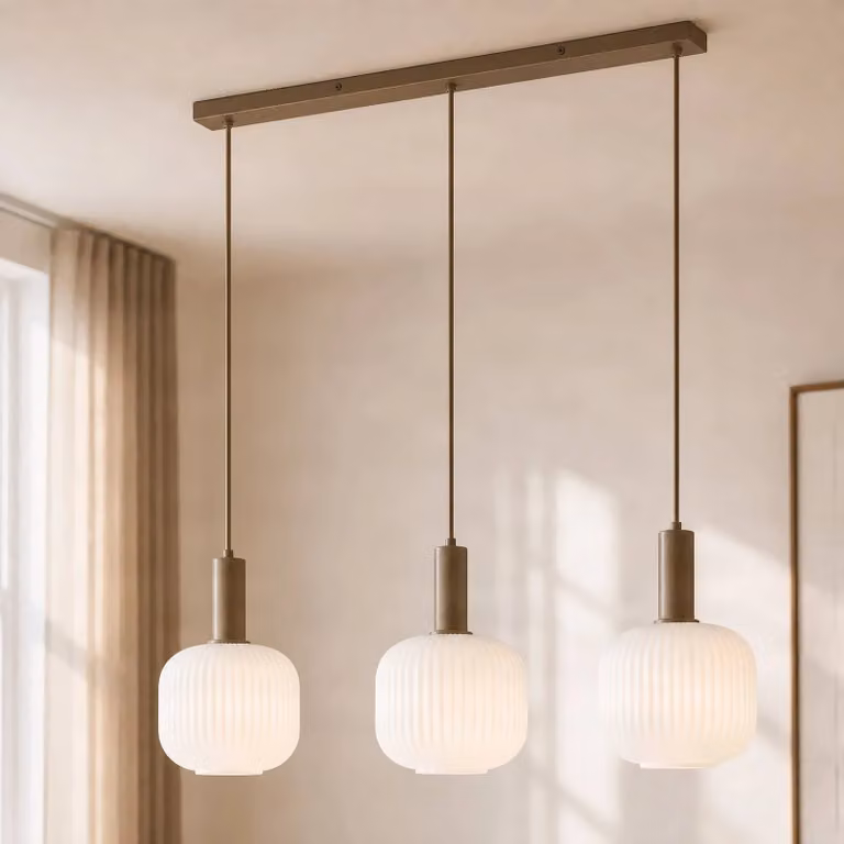 NOLA Scandinavische hanglamp van glas en metaal, dimbaar, beige/wit