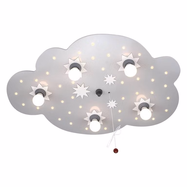 Elobra Sterrenhemellamp Sterrenwolk, zilver en hout, plafondlamp voor de kinderkamer met nachtlichtfunctie