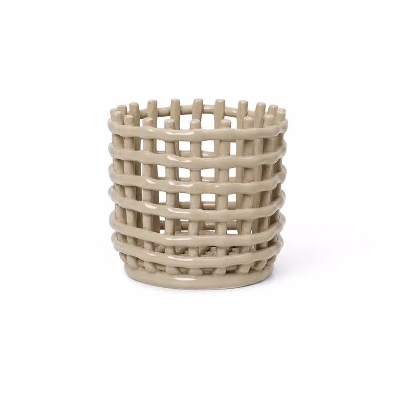 Ferm Living Ceramic gevlochten mand open weave Cashmere beige Ø16 cm