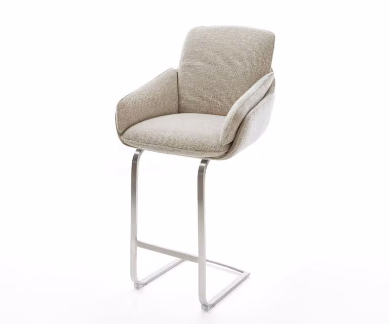 DELIFE Barstoel Luan-Flex met armleuningen, Beige geweven stof en Zilver vrijkantelframe