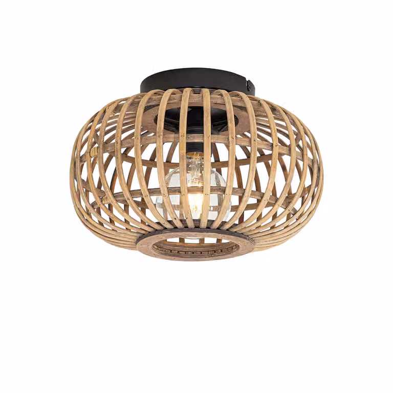 Qazqa Amira Oosterse plafondlamp zwart en beige met bamboe en metaal