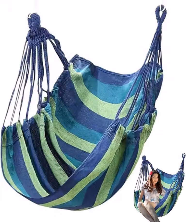 Extra grote canvas hangmat schommelstoel voor buiten en binnen, groen, 130 x 100 cm