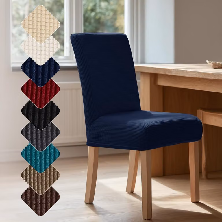 Set van 2 Elastische Wasbare Stoelhoezen voor Eetkamer en Feest, Marineblauw, H x B x D: 60 x 45 x 45 cm