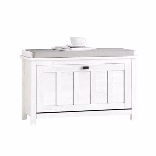 SoBuy FSR161-W Schoenenbank met gewatteerd kussen en opbergruimte, Wit, B/D/H: 80 x 50 x 30 cm