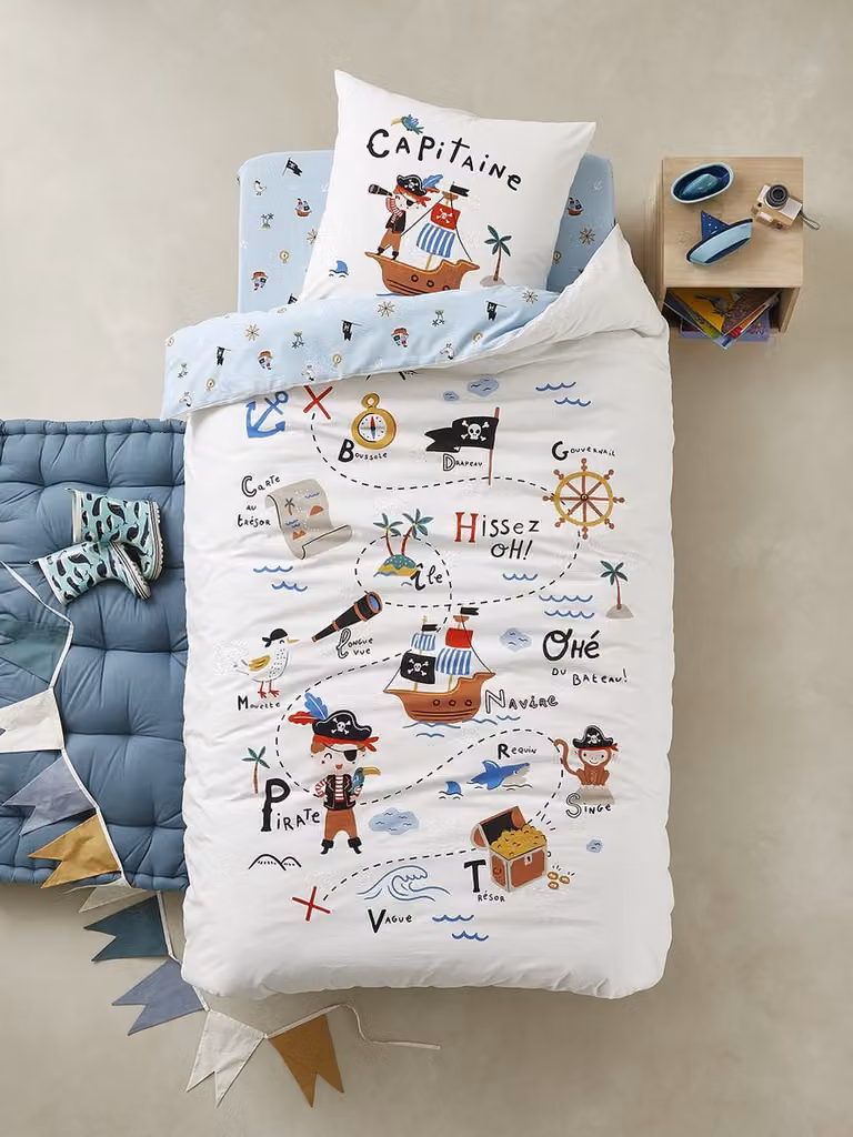Vertbaudet Dekbedovertrek en Kussensloop Set voor Kinderen P als Piraat, 140 x 200 cm