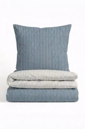 Biberna Melange-Flanellen Beddengoed Set Blauw met Dekbedovertrek en Kussensloop