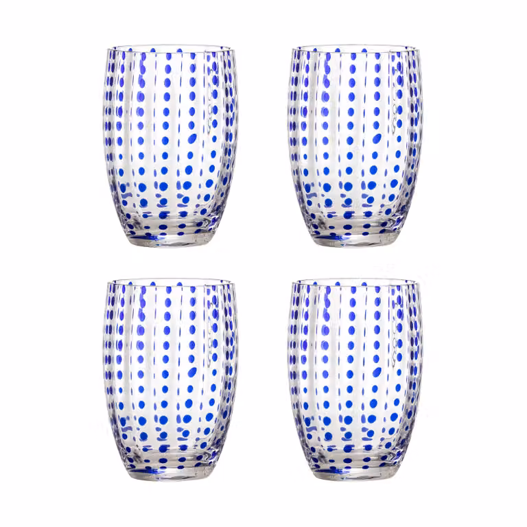 Bloomingville Brinley waterglas set van 4 stuks blauw met stippen