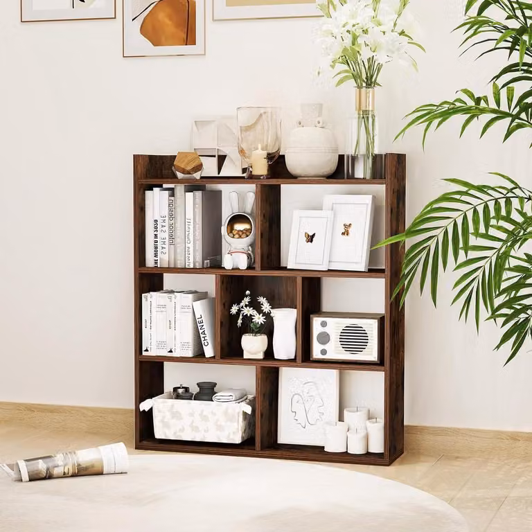 Boekenkast met 7 vakken en kubusontwerp voor je woonkamer of werkkamer, B/D/H: 80 x 20 x 90 cm