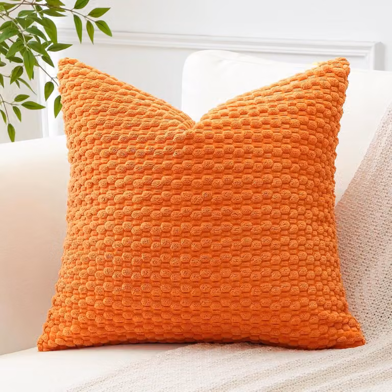 SnelShoppen Decoratieve Corduroy Kussenhoes met Pompoms, Boho Gestreept Vierkant Kussen, 60 x 60 cm