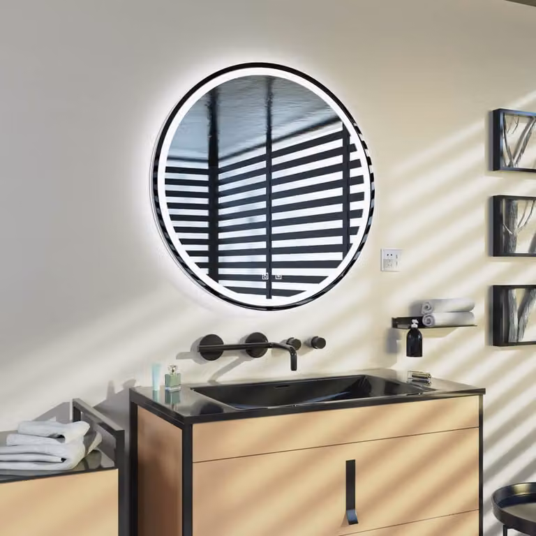 Lyora Vasari ronde spiegel met led en antifog - zwart - Ø 60 cm