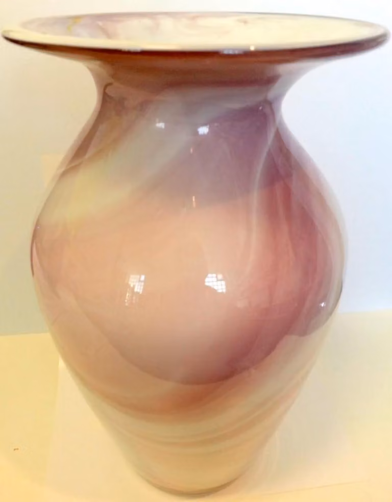 Mondgeblazen glazen bloemenvaas in violet wit, Hoogte: 24 cm
