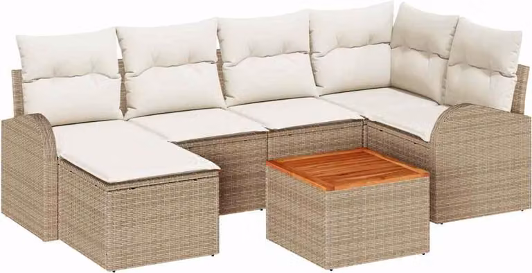 vidaXL Tuinset met 7 zitplaatsen in beige en crème van polyrotan