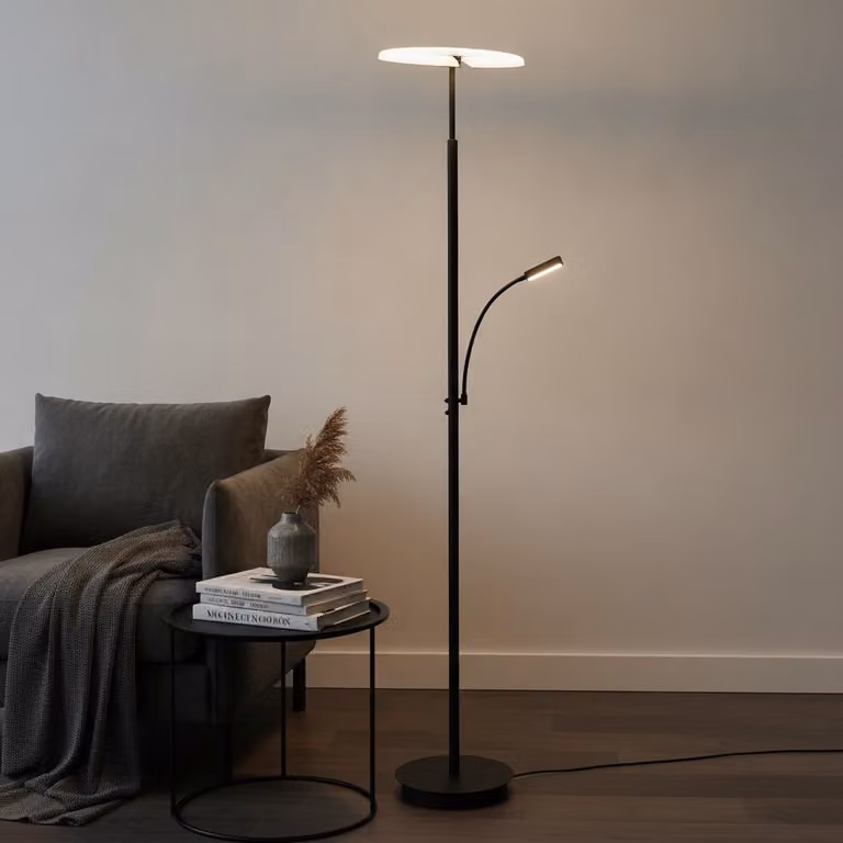 Artdelight Riva Design Vloerlamp zwart met 2 LED-lichten, Hoogte: 180 cm