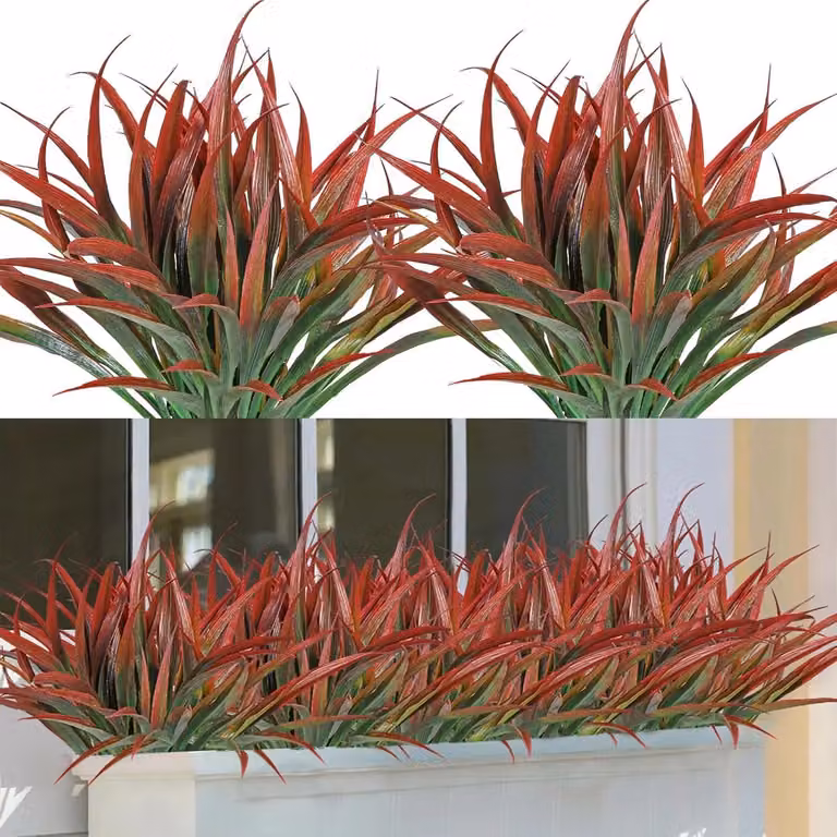 SnelShoppen 6 stuks Kunstplanten Gras met Rode Bloemen en Groene Stelen, 40 cm, UV-bestendig voor Binnen en Buiten