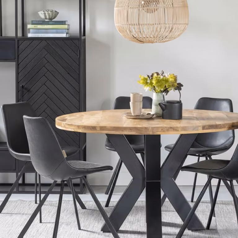 Mahom Madison Ronde Mangohouten Eettafel - Industrieel - Diameter: 140 cm