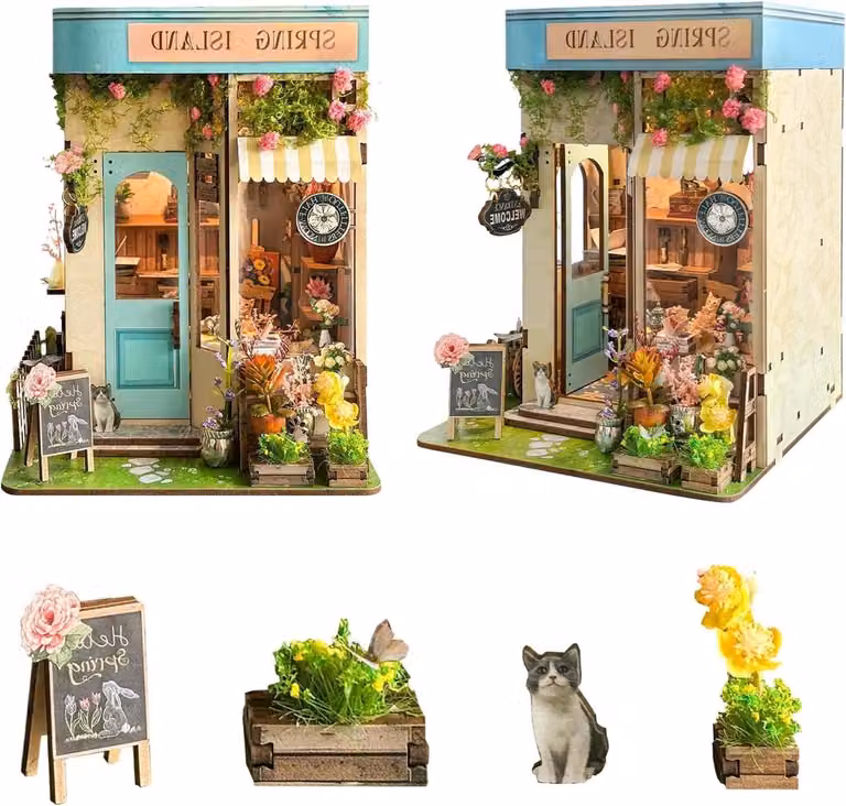 Miniatuur Huisje voor Boekenkast Decoratie - Houten Kleur - Hoogte: 21 cm