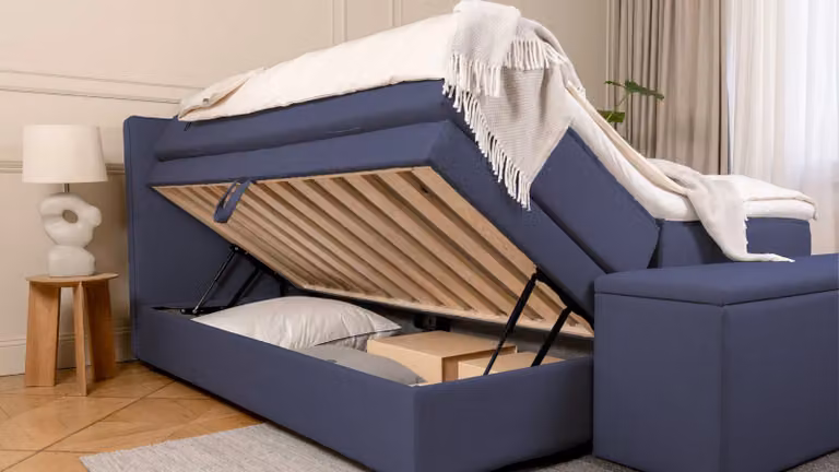 BRUNO Premium boxspring met opbergruimte blauw B/D/H: 200 x 200 cm met pocketvering en houten frame