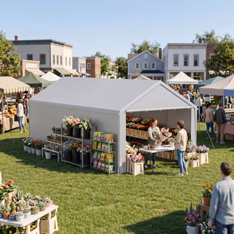 YARDIN Voertuigcarport van verzinkt staal met waterdicht PE-doek, Grijs, 4 x 8 m