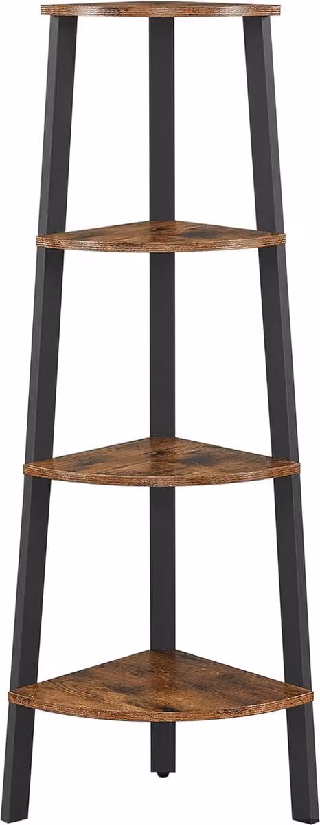 ACAZA Boekenkast Hoekkast met 4 Legplanken - Zwart en Vintage Bruin - B/D/H: 34 x 34 x 125 cm