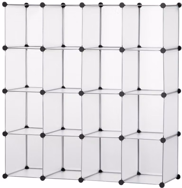 Wit stalen schoenenrek en opbergrek met verstelbare planken, H 125 x B 32 x D 125 cm
