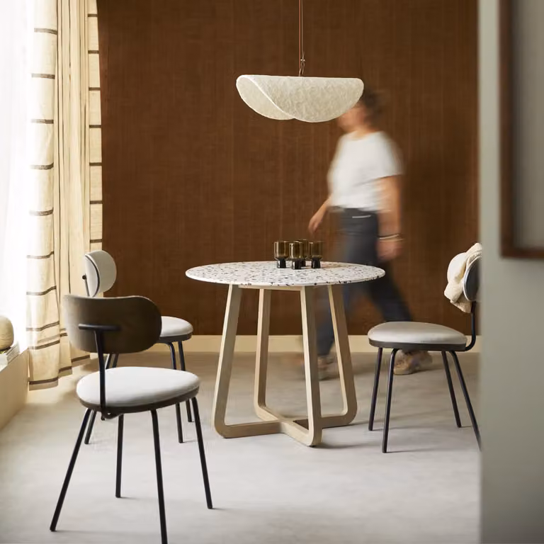 Tikamoon Ronde Tafel met Terrazzo en Acaciahout - Bruin/Wit - Diameter: 90 cm