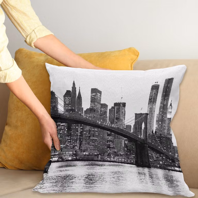 ABAKUHAUS Kussenhoes Brooklyn Brug Zonsondergang, Zwart en Wit, 40 x 40 cm